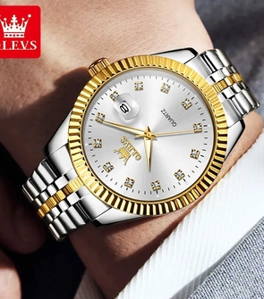 OLEVS 5526 Fashion Luxury Diamond Wristwatch Quartz Stainless Steel Strap Waterproof Watches Luminous Calendar